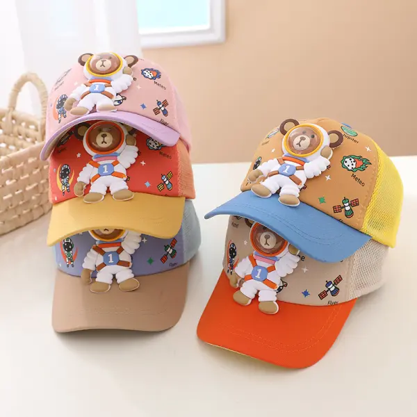 【1Y-5Y】Kids Cute Cartoon Print Bear Astronaut Cap Sun Hat - 5203 - Thefolls.com 