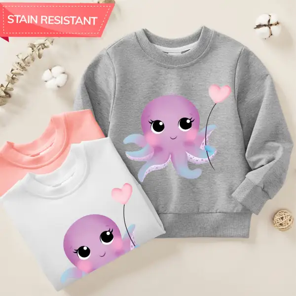 【12M-9Y】Girl Cotton Stain Resistant Cute Octopus Print Long Sleeve Sweatshirt - Thefolls.com 