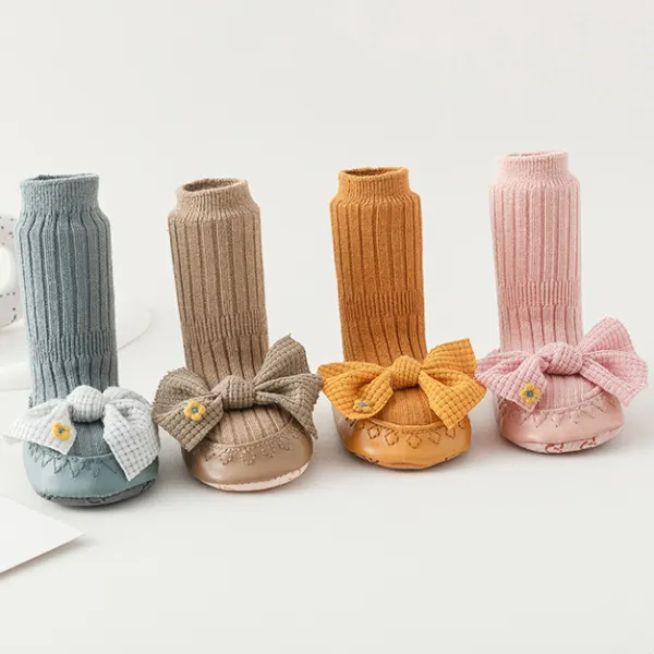 【0M-2Y】Baby Girls Cute Bow High Socks Non-slip Shoes - Thefolls.com 