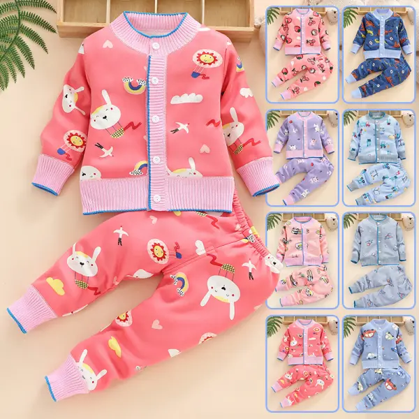 【9M-3Y】Kids Cartoon Pattern Jacket And Pants Set - Thefolls.com 