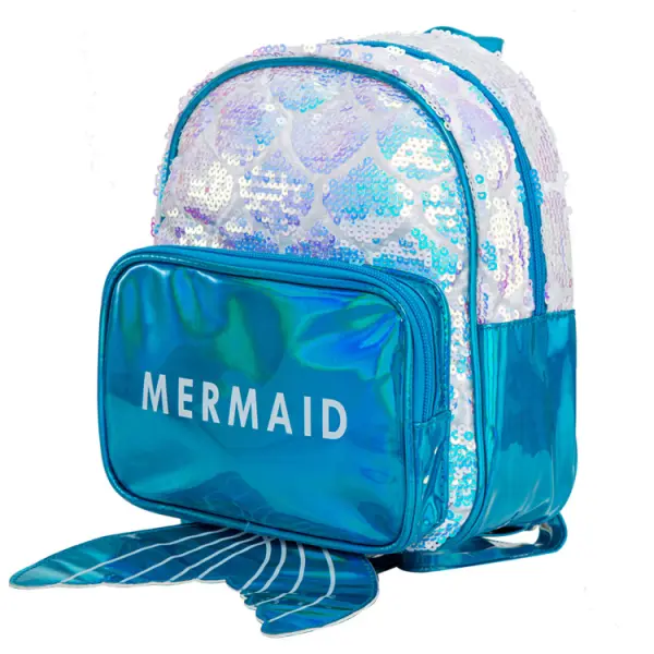 Girls Letter Print Blue Sequin Mermaid School Bag - Thefolls.com 