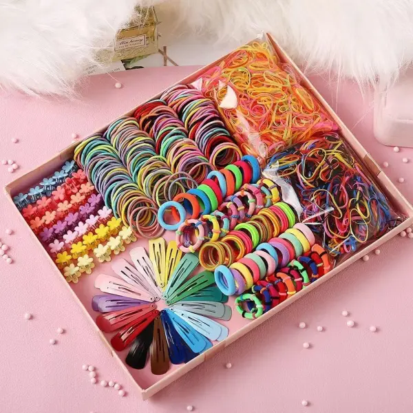 780-Piece Girl Colorful Hair Clip Hair Rope Hair Circle Hair Accessories Gift Baby Box - Thefolls.com 