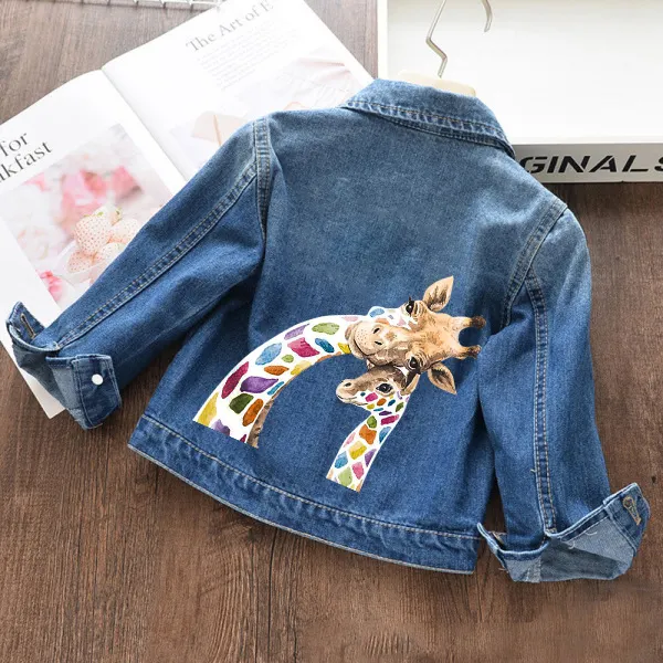 【18M-11Y】Kids Fashion Giraffe Print Blue Denim Jacket - Thefolls.com 