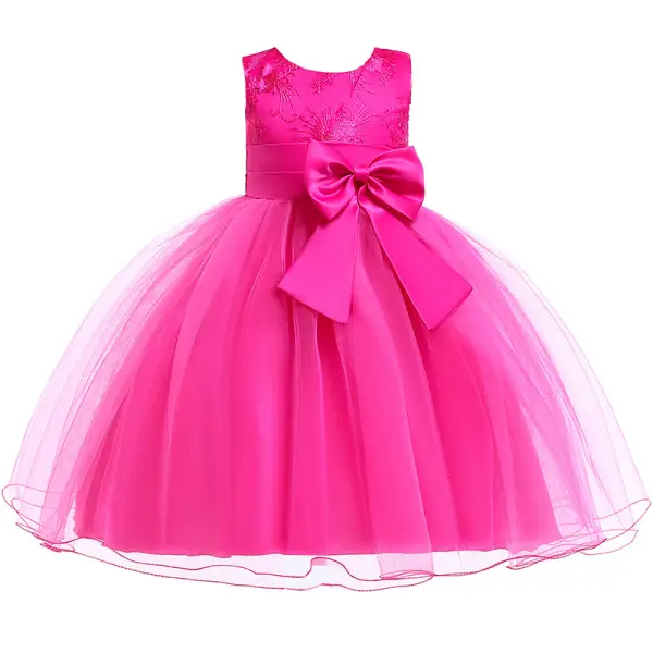 【2Y-13Y】Girls Lace Mesh Embroidered Bow Sleeveless Princess Dress - 3624 - Thefolls.com 