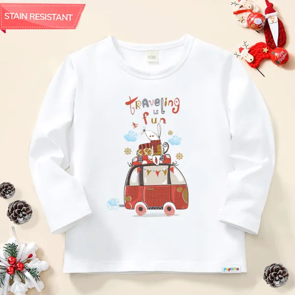 【12M-9Y】Unisex Kids Cotton Stain Resistant Christmas Print Long Sleeve Tee - Thefolls.com 