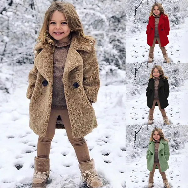 【18M-7Y】Girls Multicolor Thick Wool Coat - 3168 - Thefolls.com 