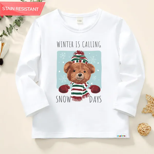 【12M-9Y】Unisex Kids Cotton Stain Resistant Christmas Print Long Sleeve Tee - Thefolls.com 