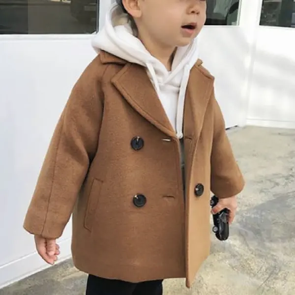 【18M-7Y】Kids Lapel Collar Double Breasted Coat - 4116 - Thefolls.com 