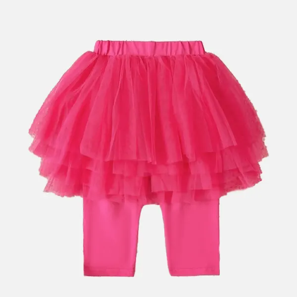 【2Y-8Y】Girl Casual Solid Color Layered Tulle 7-point Culottes - Thefolls.com 