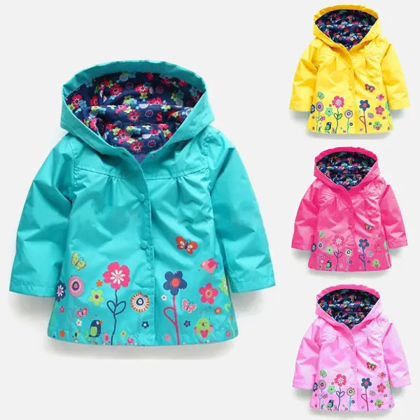 【18M-6Y】Girls Multicolor Floral Print Hooded Jacket - Delovelybug.com 