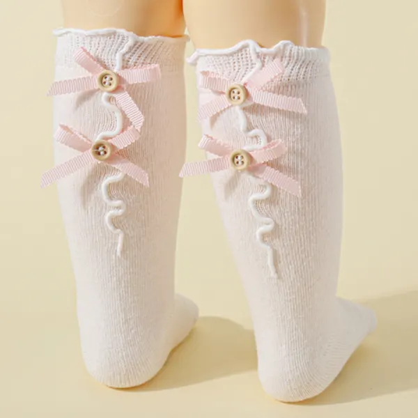 【0Y-8Y】Girls White Bow Cotton Socks - Thefolls.com 