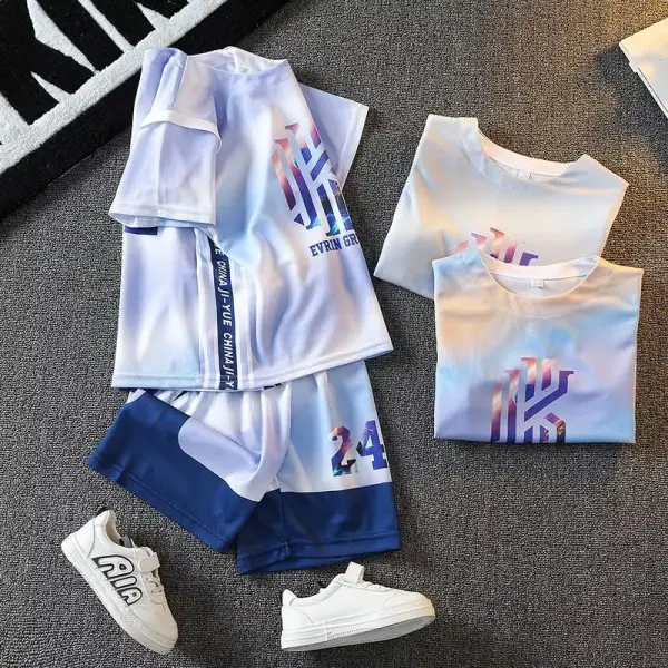 【2Y-11Y】2-piece Boys Casual Letter Print Short-sleeved T-shirt And Shorts Set - Thefolls.com 