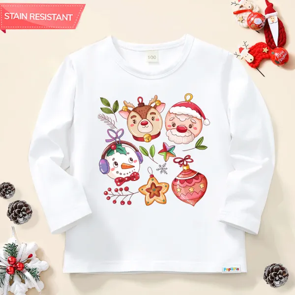 【12M-9Y】Unisex Kids Cotton Stain Resistant Christmas Print Long Sleeve Tee - Thefolls.com 