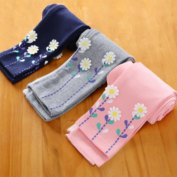 【12M-11Y】Girls Cotton Multicolor Appliquéd Leggings - Thefolls.com 