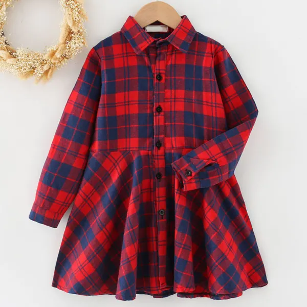 【3Y-10Y】Girls Plaid Long Sleeve Dress - Thefolls.com 