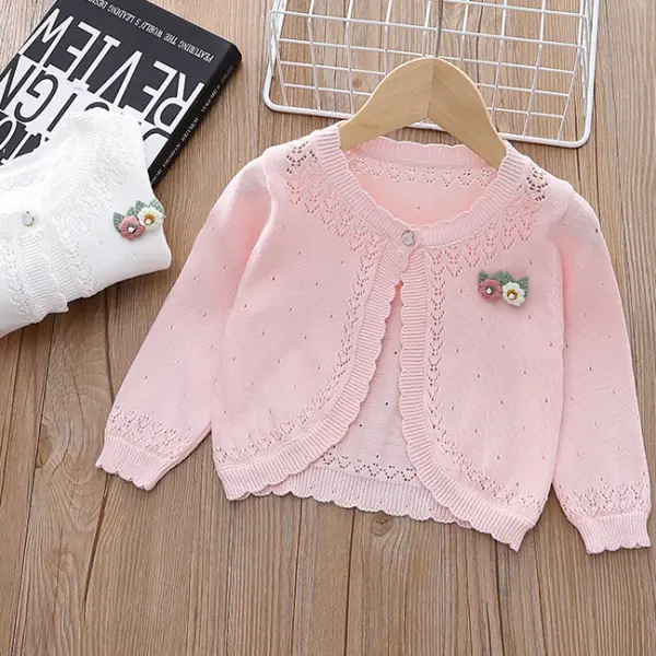 【12M-7Y】Toddler Girl Cute Flower Sweater Cardigan - Thefolls.com 