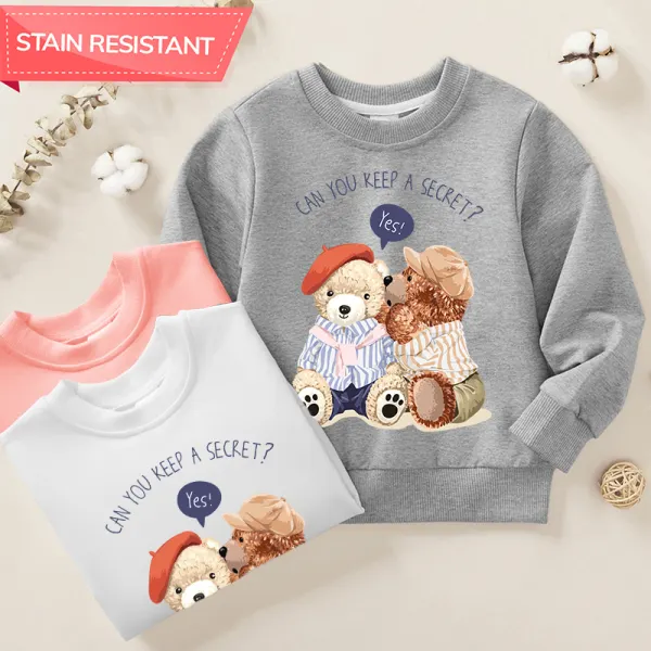 【12M-9Y】Unisex Kids Cotton Stain Resistant Bear Print Long Sleeve Sweatshirt - Thefolls.com 