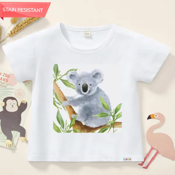 【12M-9Y】Unisex Kids Cotton Stain Resistant Koala Pattern Short Sleeve Tee - Thefolls.com 