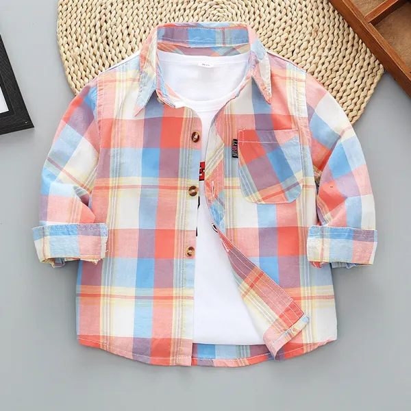 【12M-9Y】Boys Plaid Long-sleeved Shirt (Only Shirt) - Thefolls.com 