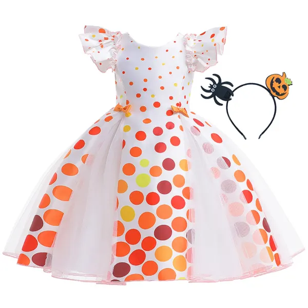 【2Y-7Y】2-piece Girls Halloween Polka Dot Princess Dress With Hair Accessories - Thefolls.com 