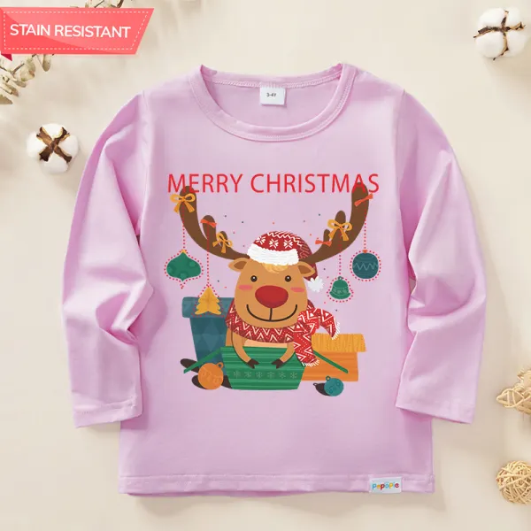 【12M-9Y】Unisex Kids Cotton Stain Resistant Christmas Print Long Sleeve Tee - Thefolls.com 