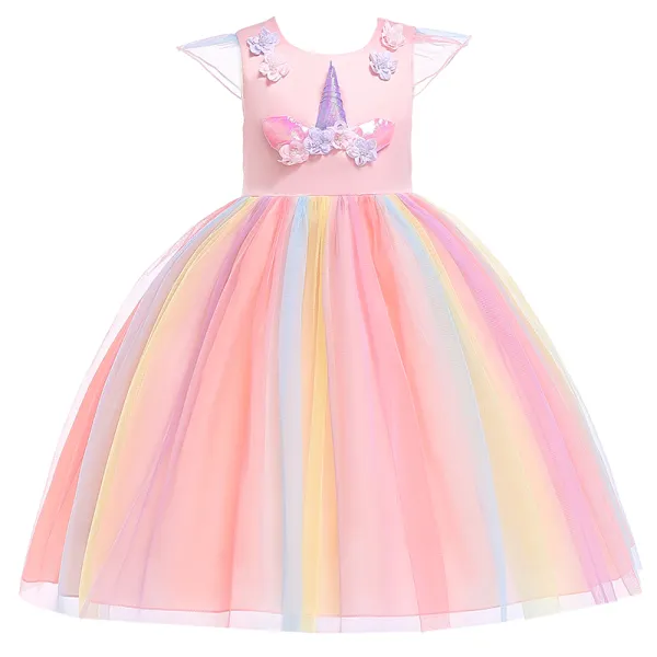 【2Y-11Y】Girls Net Yarn Unicorn Princess Dress - Thefolls.com 