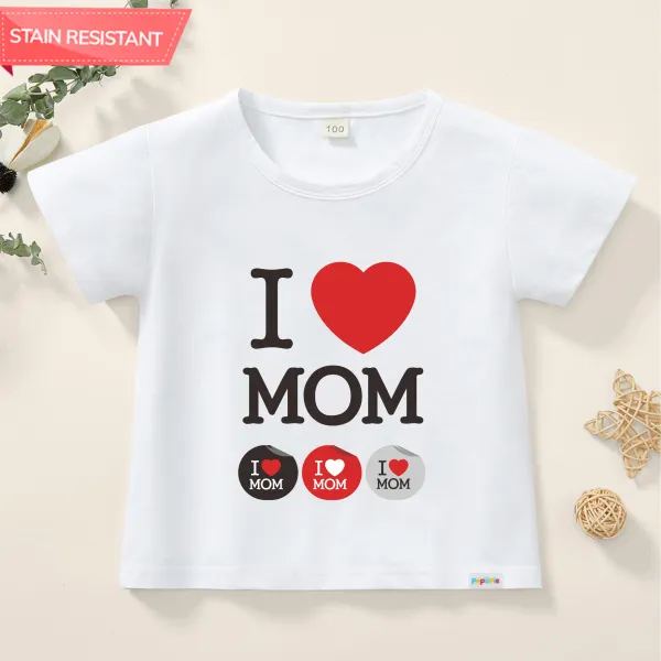 【12M-9Y】Unisex Kids Mother's Day Letter Heart-shaped Print Antifouling Cotton Short Sleeve T-shirt - Thefolls.com 