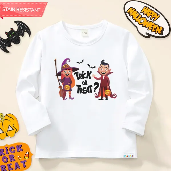 【12M-9Y】Unisex Kids Cotton Stain Resistant Halloween Print Long Sleeve Tee - Thefolls.com 