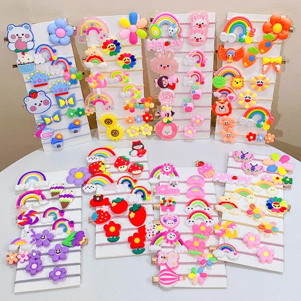 15-Piece Girls Cute Flowers And Cartoon Pattern Hair Accessories Set - Thefolls.com 