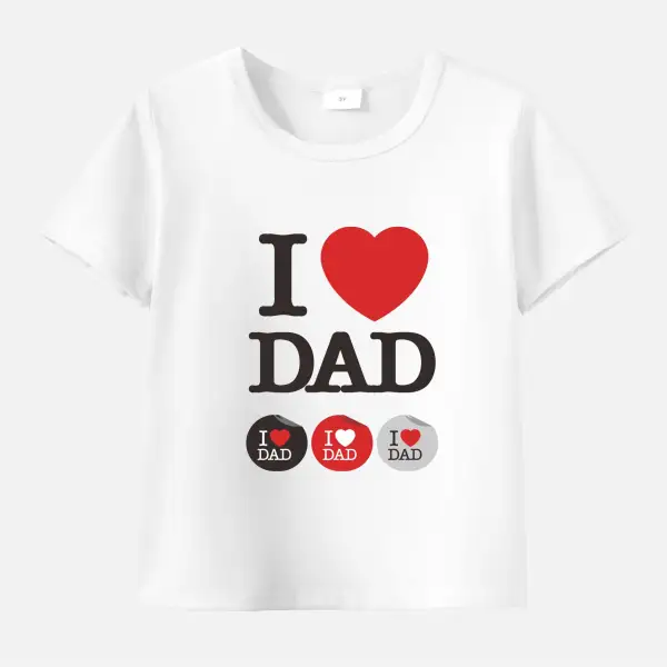 【12M-9Y】Unisex Kids Father's Day Letter Heart-shaped Print Antifouling Cotton Short Sleeve T-shirt - Thefolls.com 