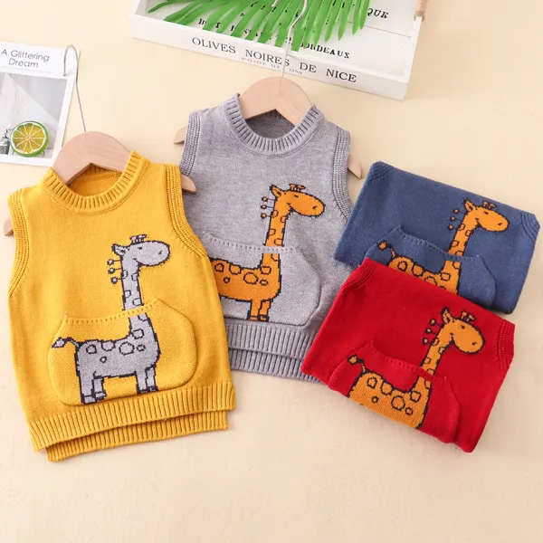 【12M-4Y】Kids Cute Giraffe Jacquard Sweater Vest - Thefolls.com 