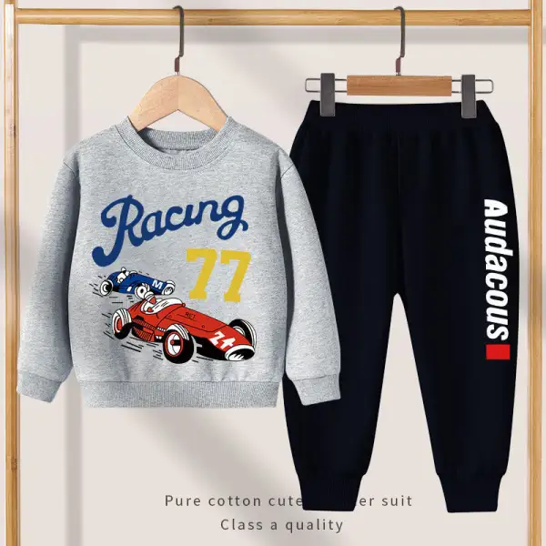 【2Y-13Y】Boy Cute Car Print Sweatshirt And Pants Set - Thefolls.com 