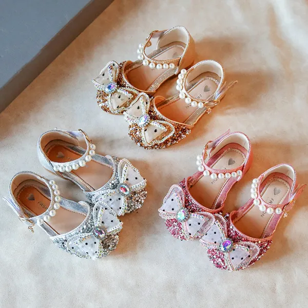 Girls Sequin Bow Flat Sandals Party Shoes - Thefolls.com 