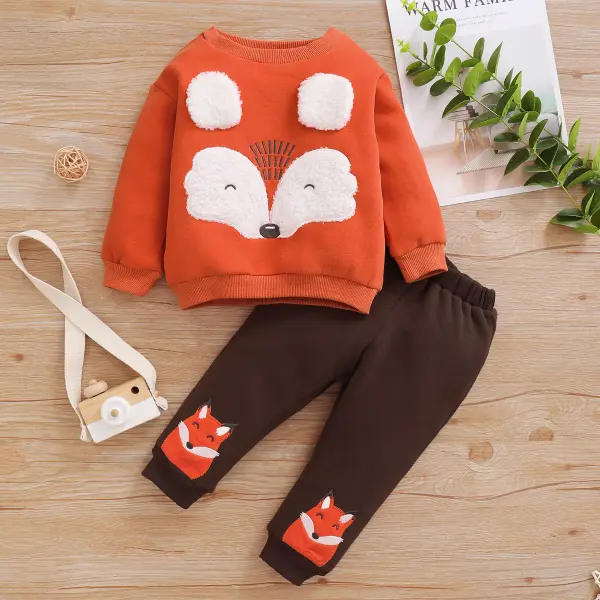 【0M-18M】Baby Cute Cartoon Embroidered Sweatshirt And Pants Set - Thefolls.com 