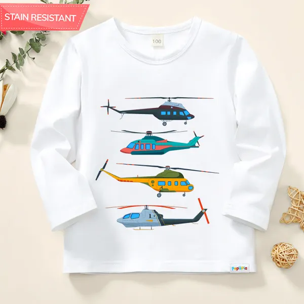 【12M-9Y】Boys Cartoon Airplane Print Cotton Stain Resistant Long Sleeve T-shirt - Thefolls.com 