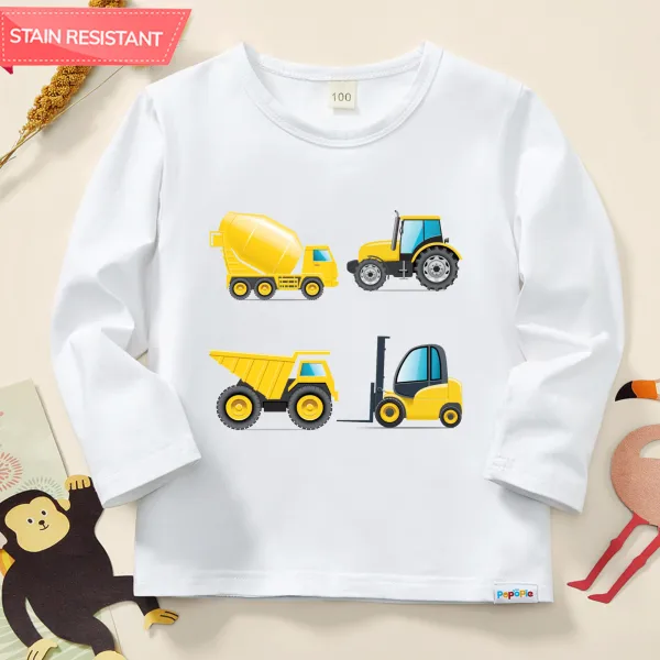 【12M-9Y】Boy Cotton Stain Resistant Car Print Long Sleeve Tee - Thefolls.com 