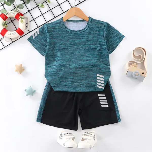 【18M-13Y】2-piece Boys Casual Sports Round Neck Short Sleeve T-shirt And Shorts Set - Thefolls.com 