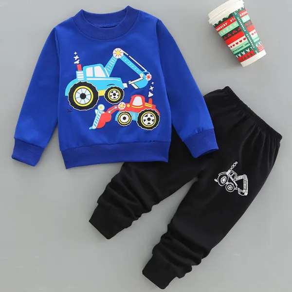 【18M-7Y】2-piece Boys Casual Digger And Shovel Print Round Neck Long Sleeve Sweatshirt And Pants Set - Thefolls.com 