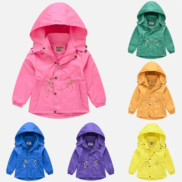 【2Y-8Y】Unisex Kids Multicolor Solid Color Hooded Jacket - Thefolls.com 