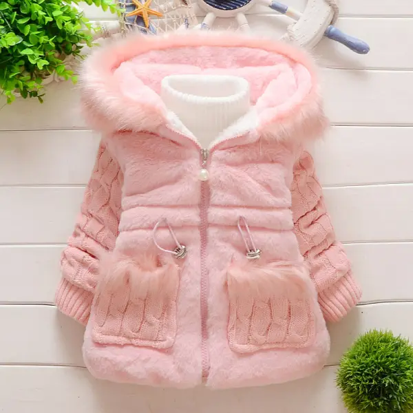 【12M-4Y】Girls Faux Fur Thick Hooded Jacket - 3163 - Thefolls.com 