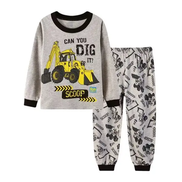 【12M-7Y】2-piece Boys Casual Excavator Print Pajama Set - Thefolls.com 