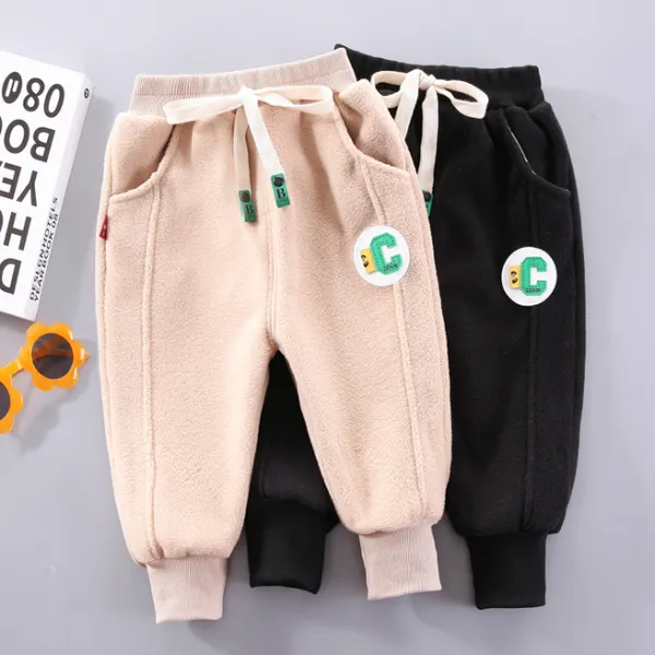 【12M-5Y】Boys Casual Cartoon Letters Embroidered Fleece Pants - Thefolls.com 