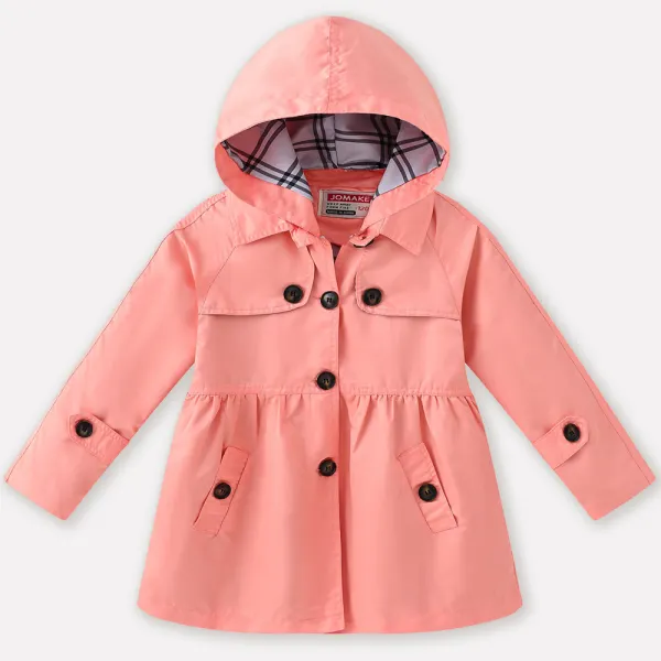 【4Y-13Y】Girls Classic Multicolor Hooded Trench Coat - Thefolls.com 