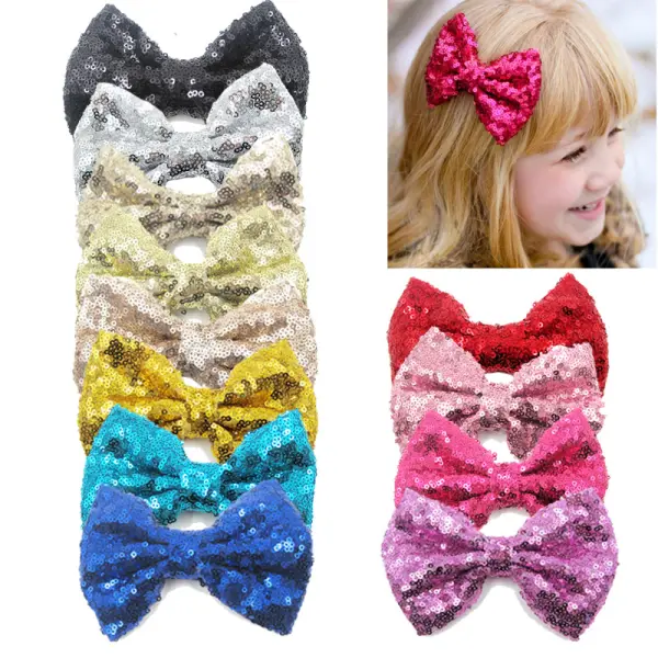 Girl Cute Sequin Multicolor Bowknot Hair Clip - Thefolls.com 