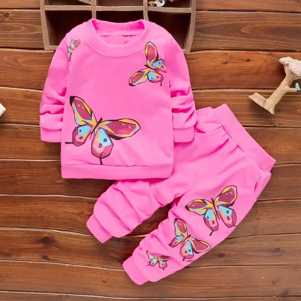 【12M-4Y】2-Piece Girls Butterfly Print Long Sleeve Suit - Thefolls.com 