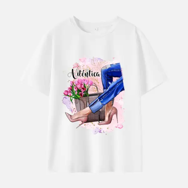 Women Cartoon Print Cotton Stain Resistant Short Sleeve T-shirt - Thefolls.com 