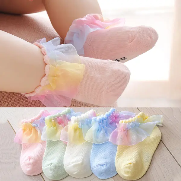 Girls Multicolor Ruffle Cotton Socks - Thefolls.com 