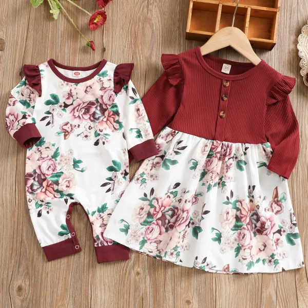 【0M-7Y】Girls Sweet Floral Print Red Dress And Romper ( Sold Separately ) - 33266 - Thefolls.com 