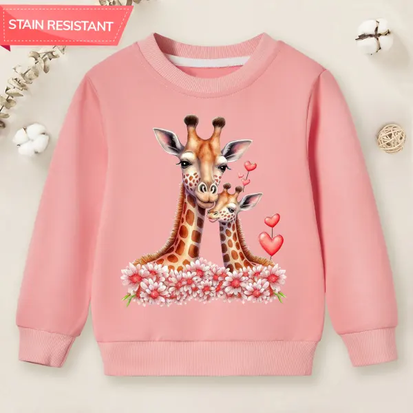 【12M-9Y】Girl Giraffe And Flower Print Cotton Stain Resistant Long Sleeve Sweatshirt - Thefolls.com 