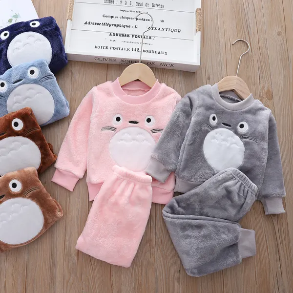 【12M-7Y】Kids 2-piece Cartoon Embroidered Long Sleeved Pajamas Set - Thefolls.com 